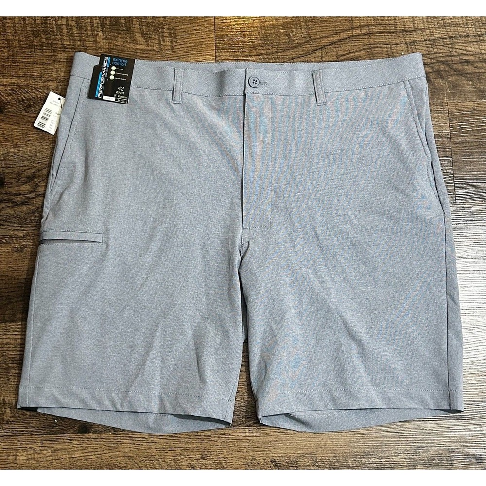 Roundtree & Yorke Men's Performance Shorts 42 Gray Flat Front 9" Inseam NWT
